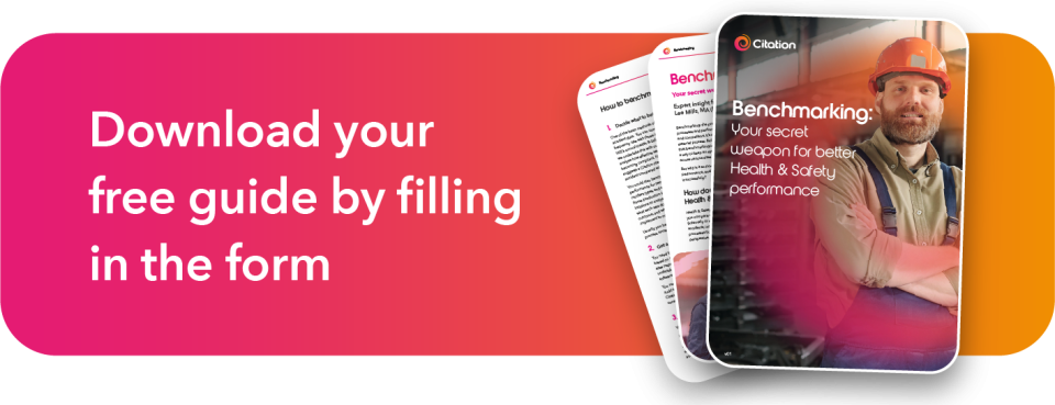 Banner for Benchmarking health and safety reporting guide. To donwload your free guide fill in the form.